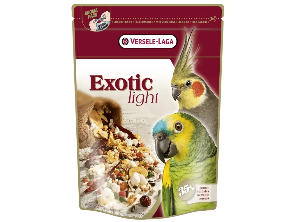 Versele-Laga Parrots Exotic Light Mix 750g, Frø, 750 g, Parrot, Vitamin A, vitamin D3, vitamin E, Protein 14%, fat content 16.50%, crude fiber 13.5%, crude ash 3.5%, calcium 0.20%, phosphorus 0.40%, 750 g