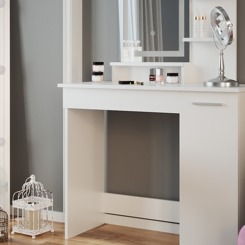 Vicco Schminktisch Frisiertisch Schminkkommode Julia Weiß LED-Spiegel 90x138 cm modern Schlafzimmer Kommode Schublade Ablage Aufbewahrung Kosmetiktisch Schminkkonsole Make-Up-Tisch
