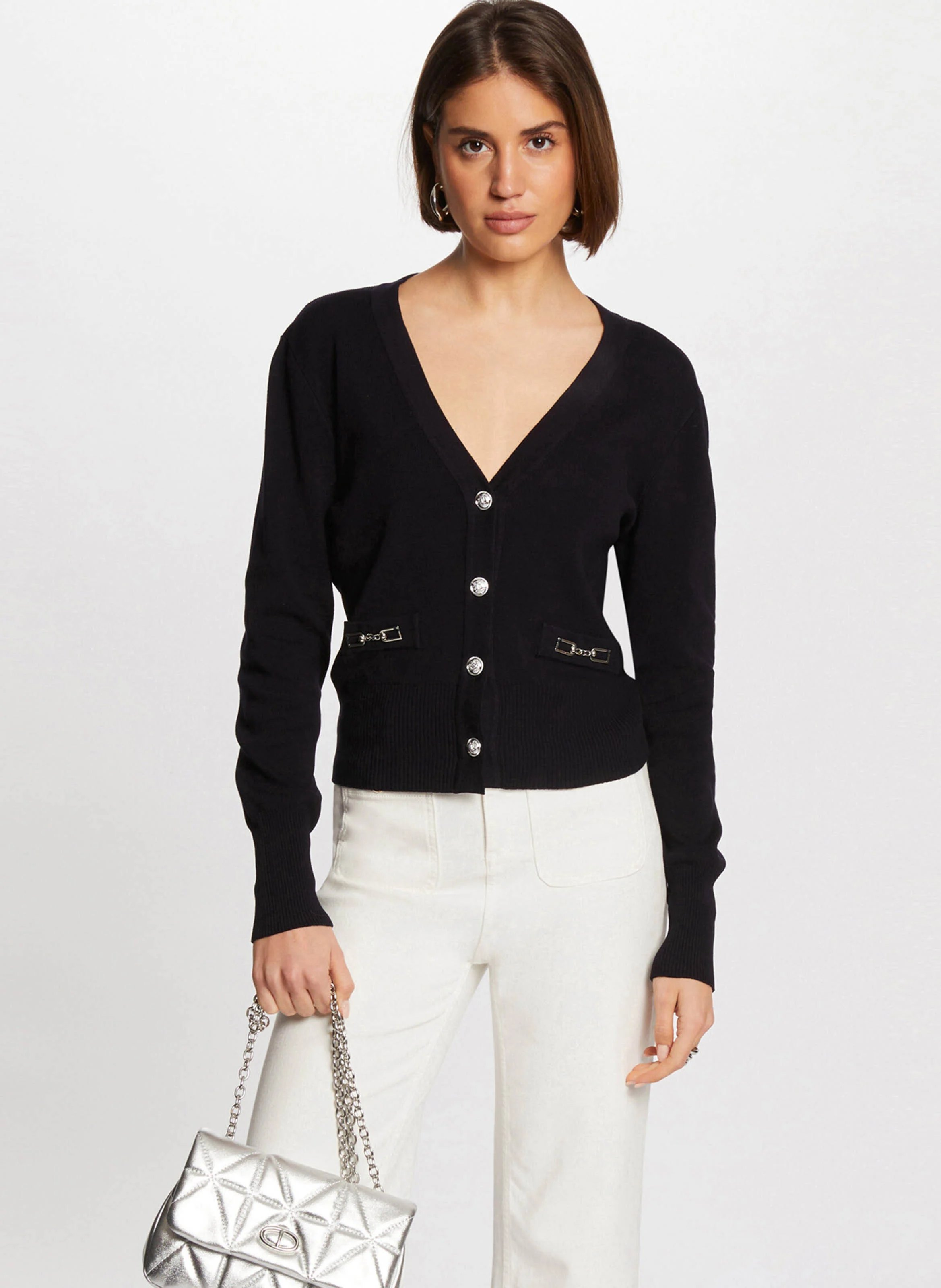 MGAYA - Gilet droit manches longues boutonné | Bleu
