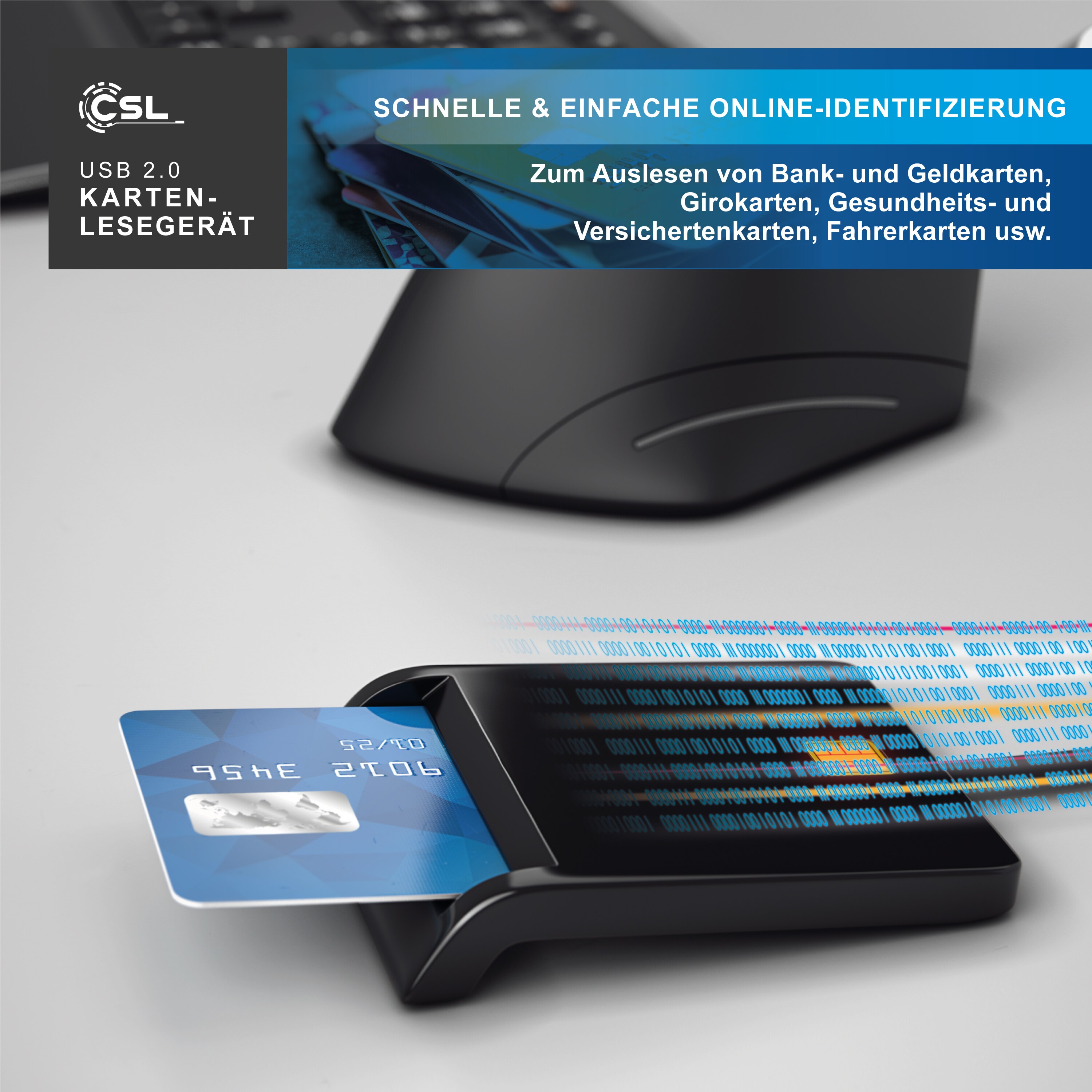 CSL HBCI-Chipkartenleser, USB Karten Leser HBCI fähig für eine schnelle Online-Identifizierung