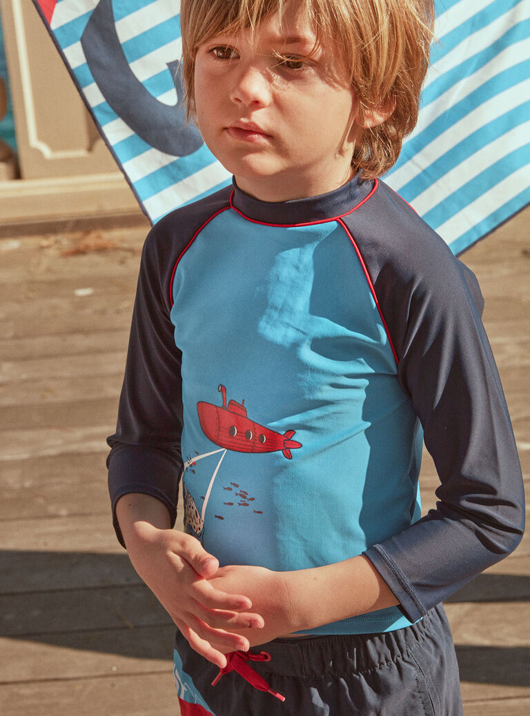 T-shirt de bain bleu minéral à motifs fantaisies