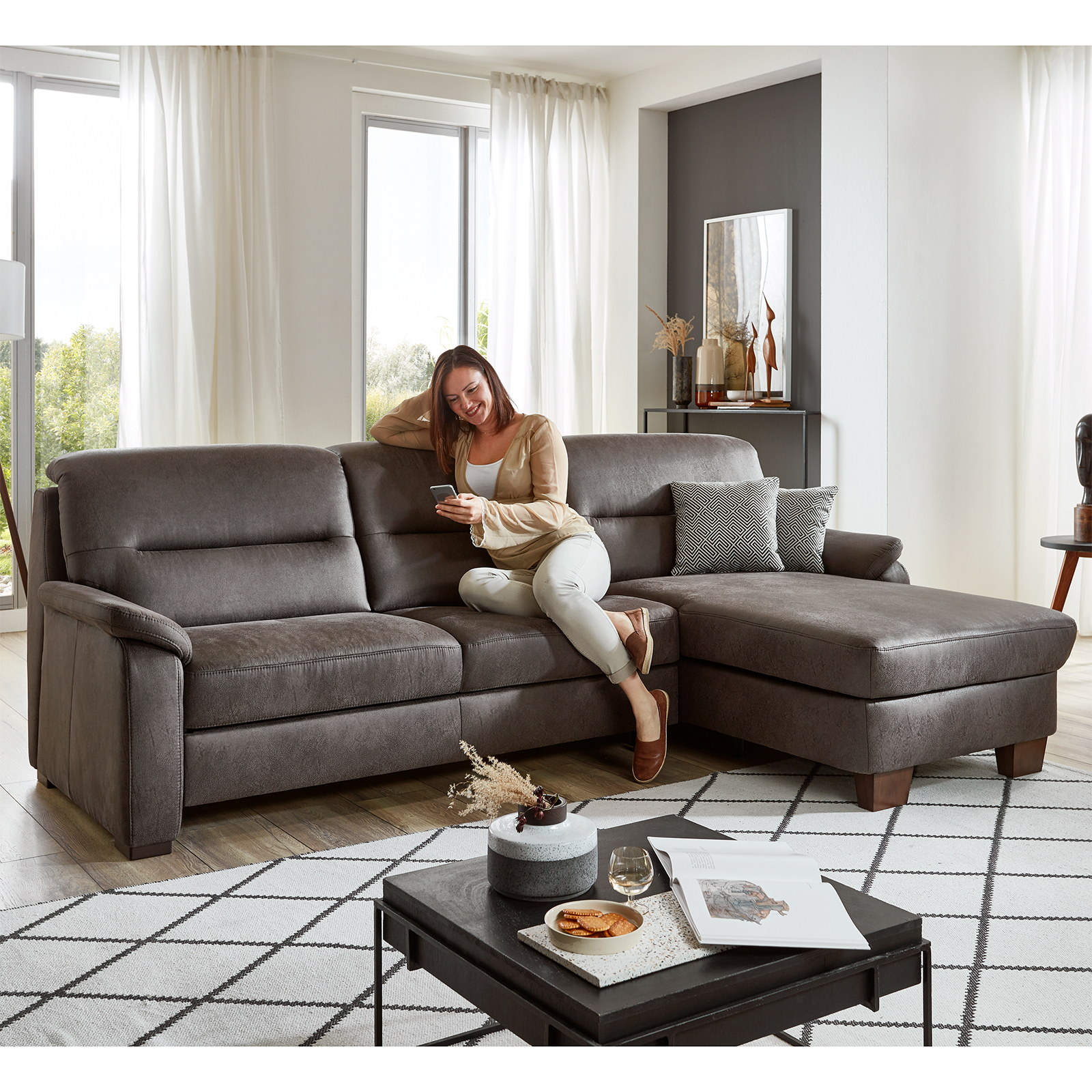 polsterpower Ecksofa - Saddle anthrazit - Basismodell - rechts
