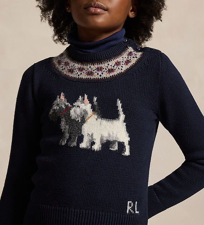 Polo Ralph Lauren Bluse - Strik - Navy m. Hunde