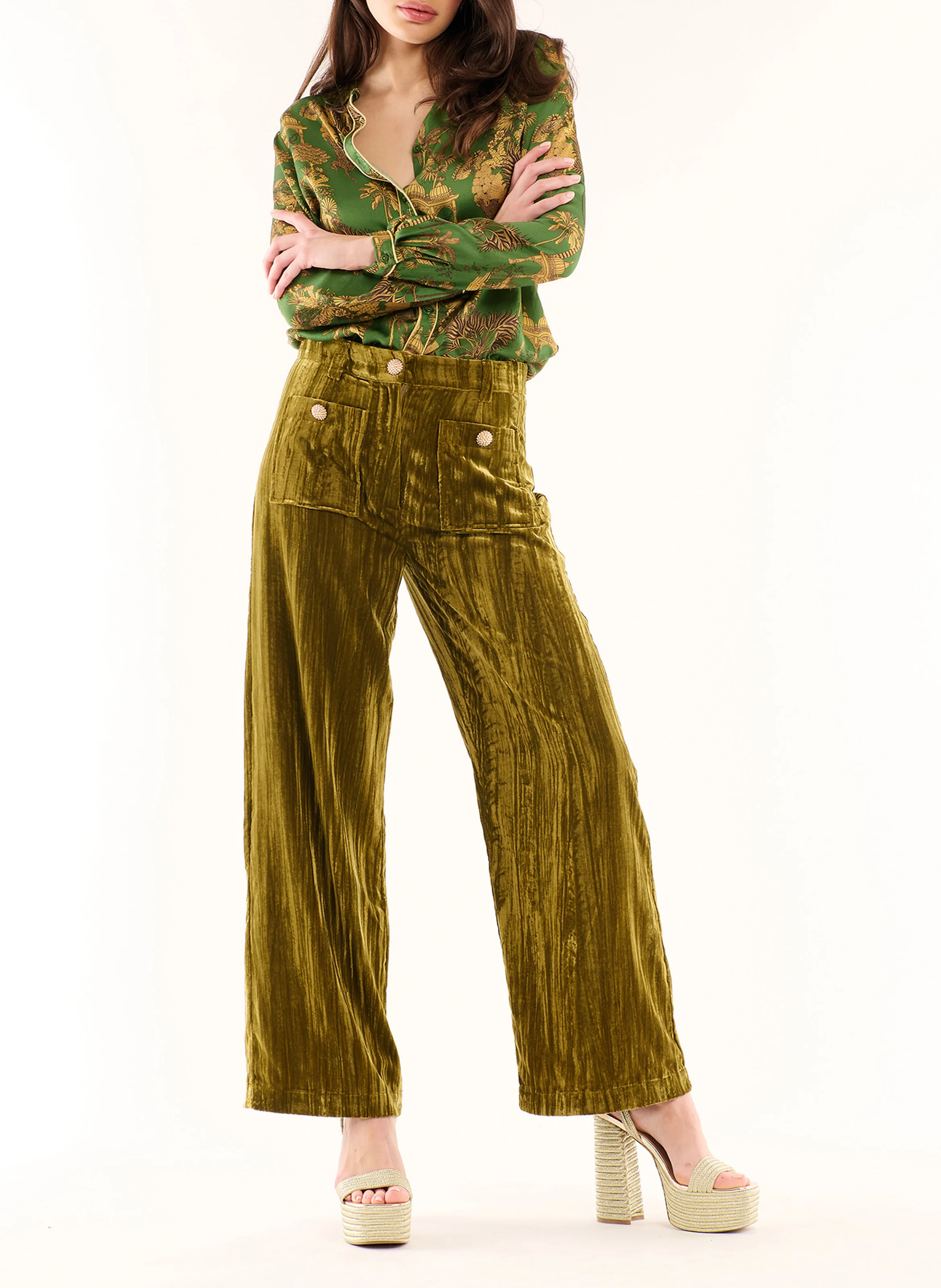 KOFFI - Pantalon large effet velours | Kaki