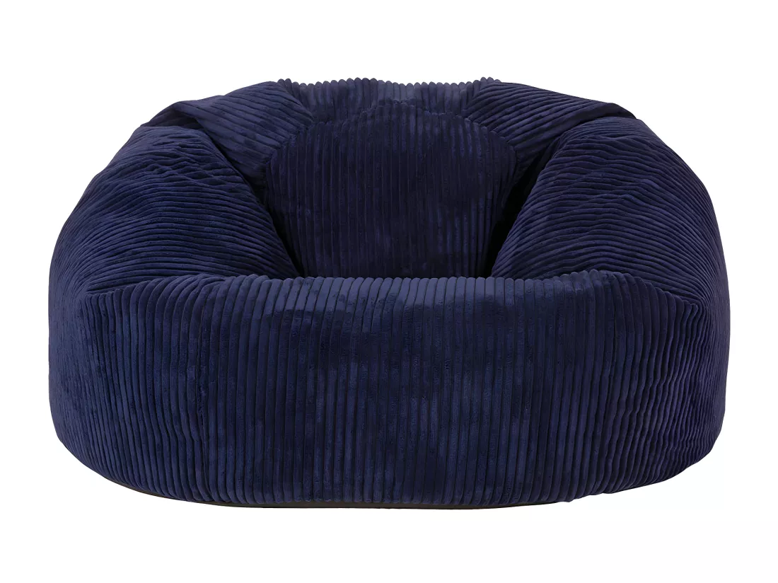 Pouf classique en velours côtelé, bleu marine - KINGSTON