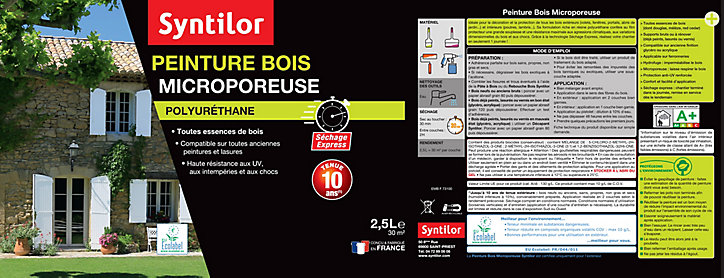 Peinture extérieure et intérieure bois microporeuse satiné bleu capri Syntilor 2,5L