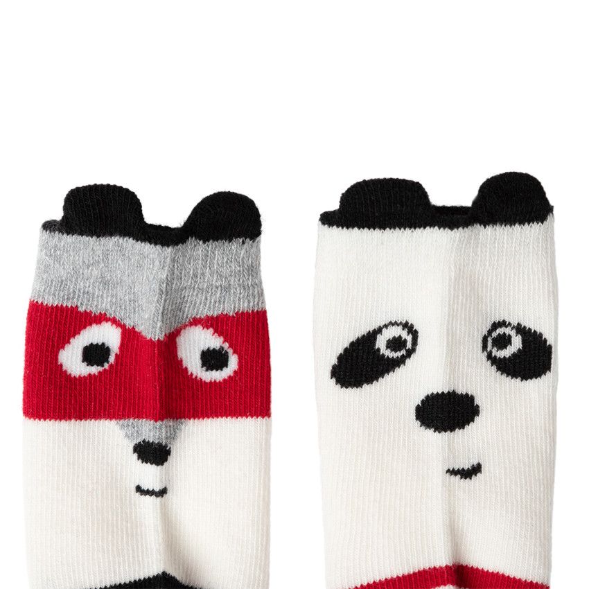Lot de 2 paires de chaussettes à rayures et animaux en jacquard - Rouge