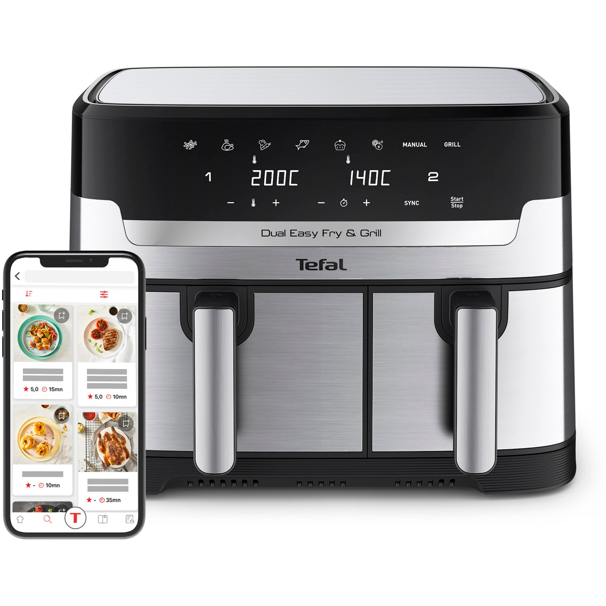 Tefal Heißluftfritteuse Doppel-Heißluftfritteuse Dual Easy Fry & Grill