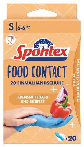 Spontex Food Contact Einmalhandschuhe aus Nitril, latexfrei, 100% lebensmittelecht, Größe S, 20er Pack