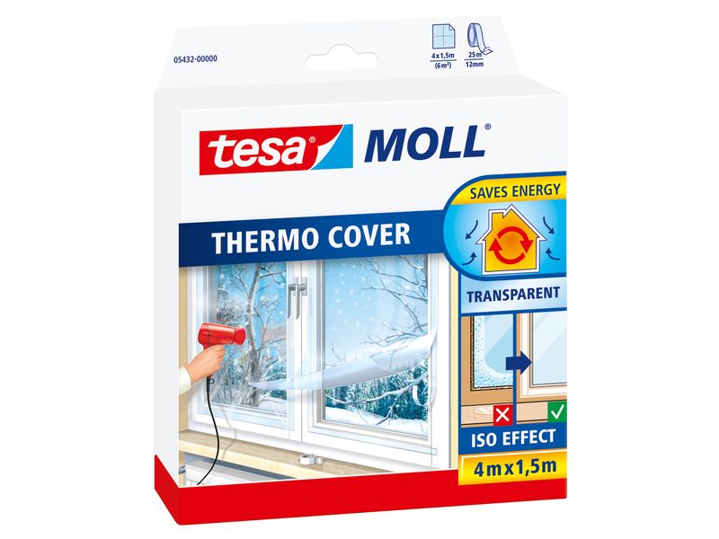 tesa Thermo Cover Fensterisolierfolie 4 x 1.5 m Durchsichtige Fensterisolierfolie
