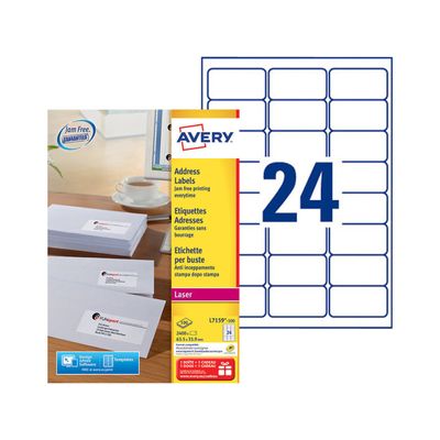 Avery - 2400 Étiquettes adresse blanches - 63,5 x 33,9 mm - Impression laser - réf L7159-100