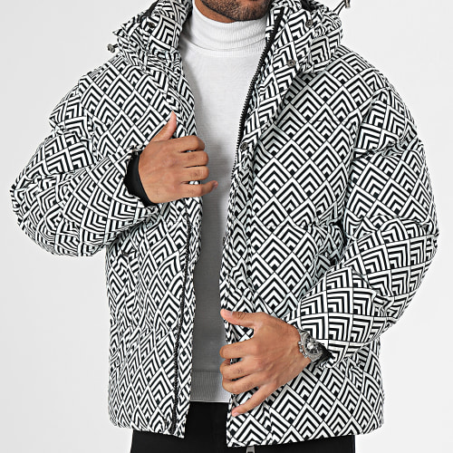 Doudoune Capuche Blanc Noir