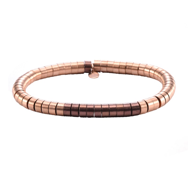 Bracelet Heishi Métal Série Acier Rose Et Choco Mat-XS-14cm