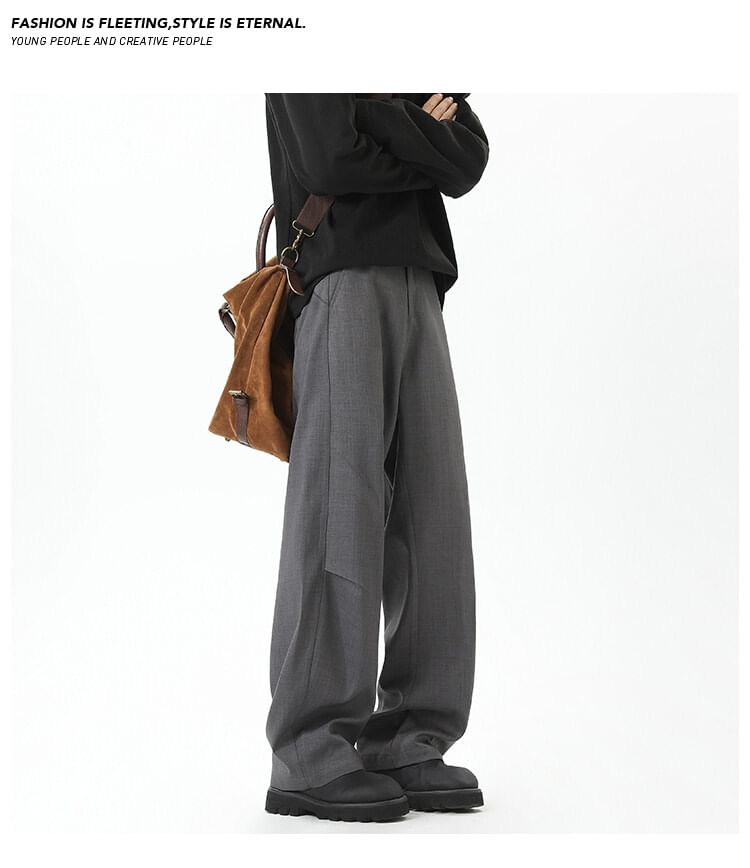 AXEN - Mid Rise Plain Straight Leg Dress Pants