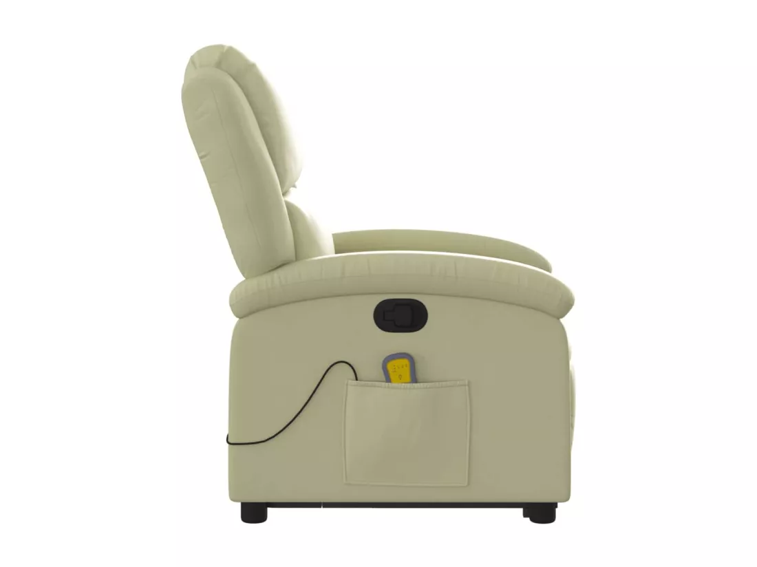 Fauteuil inclinable de massage crème cuir véritable