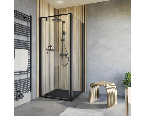 Douchedeur met zijpaneel, SCHULTE Trend 2.0 ExpressPlus profiel 90 x 90 cm, zwart, helder glas, vuilafstotende glascoating, omkeerbaar