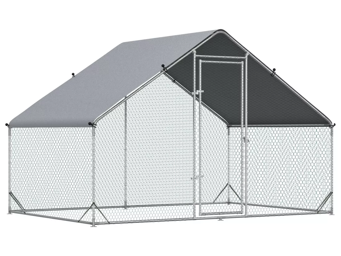 Enclos poulailler chenil 6 m² - parc grillagé dim. 3L x 2l x 2H m - poulailler chenil entièrement couvert - acier galvanisé