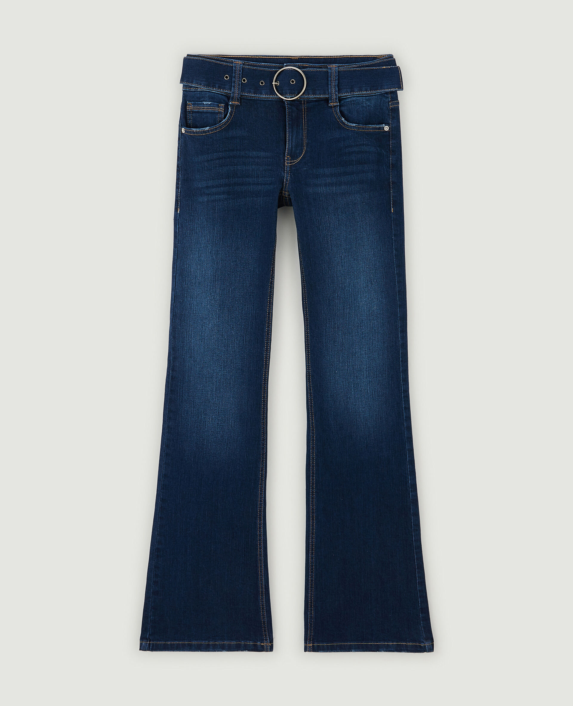Jean flare taille basse avec ceinture - Bleu marine