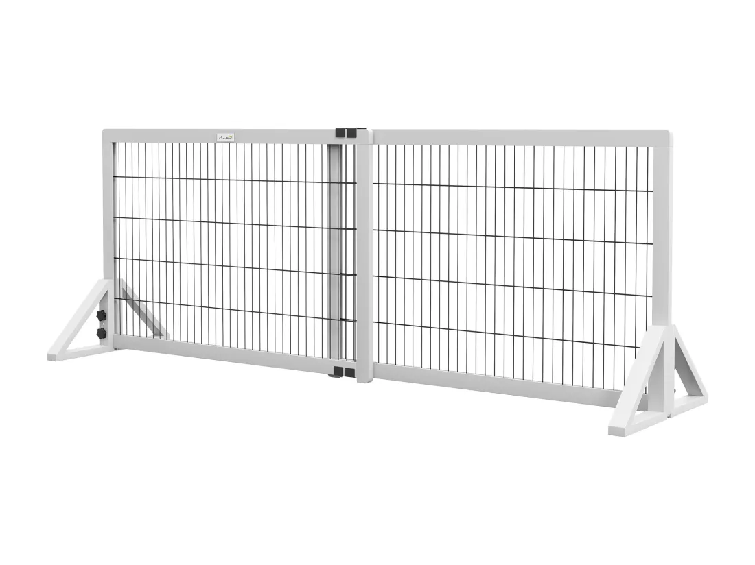 Barrière de sécurité pour chien barrière de protection à 2 panneaux largeur réglable 101-181 cm en bois acier blanc