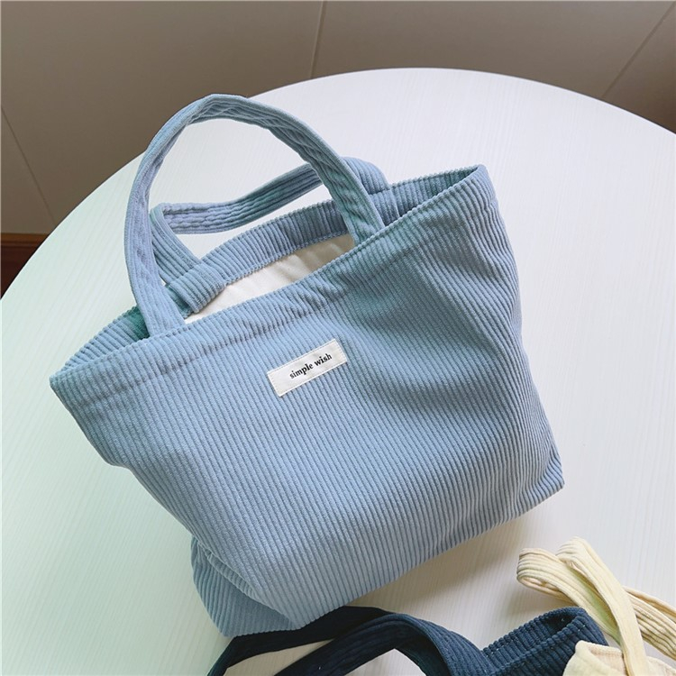 (24x30cm) Kordsamt Tote Bag Retro Stoff Tragetasche - Blau