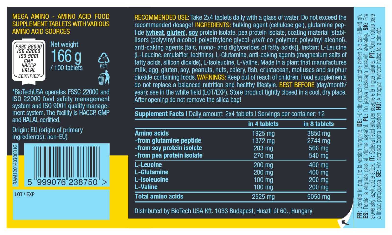 Biotech USA Mega amino 100 comprimidos