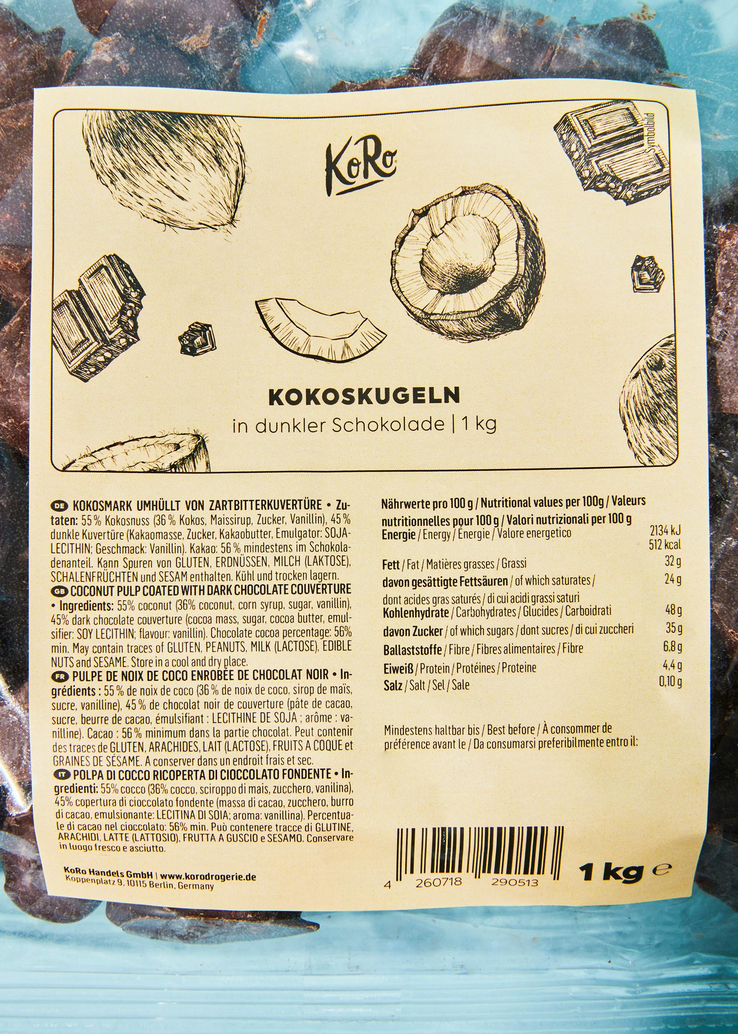 Kokoskugeln in dunkler Schokolade 1 kg
