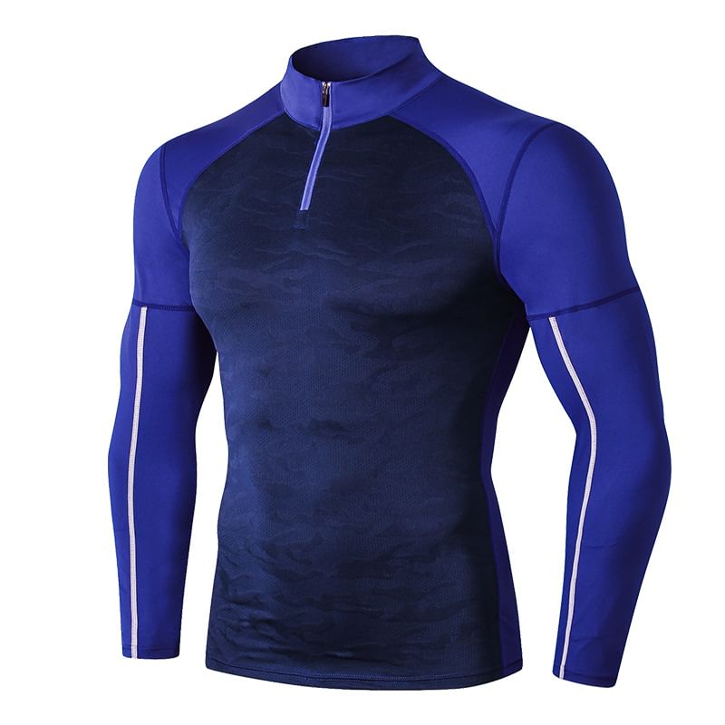 FoxFlair - Sporttop met lange mouwen, korte rits en mock neck, snel drogend