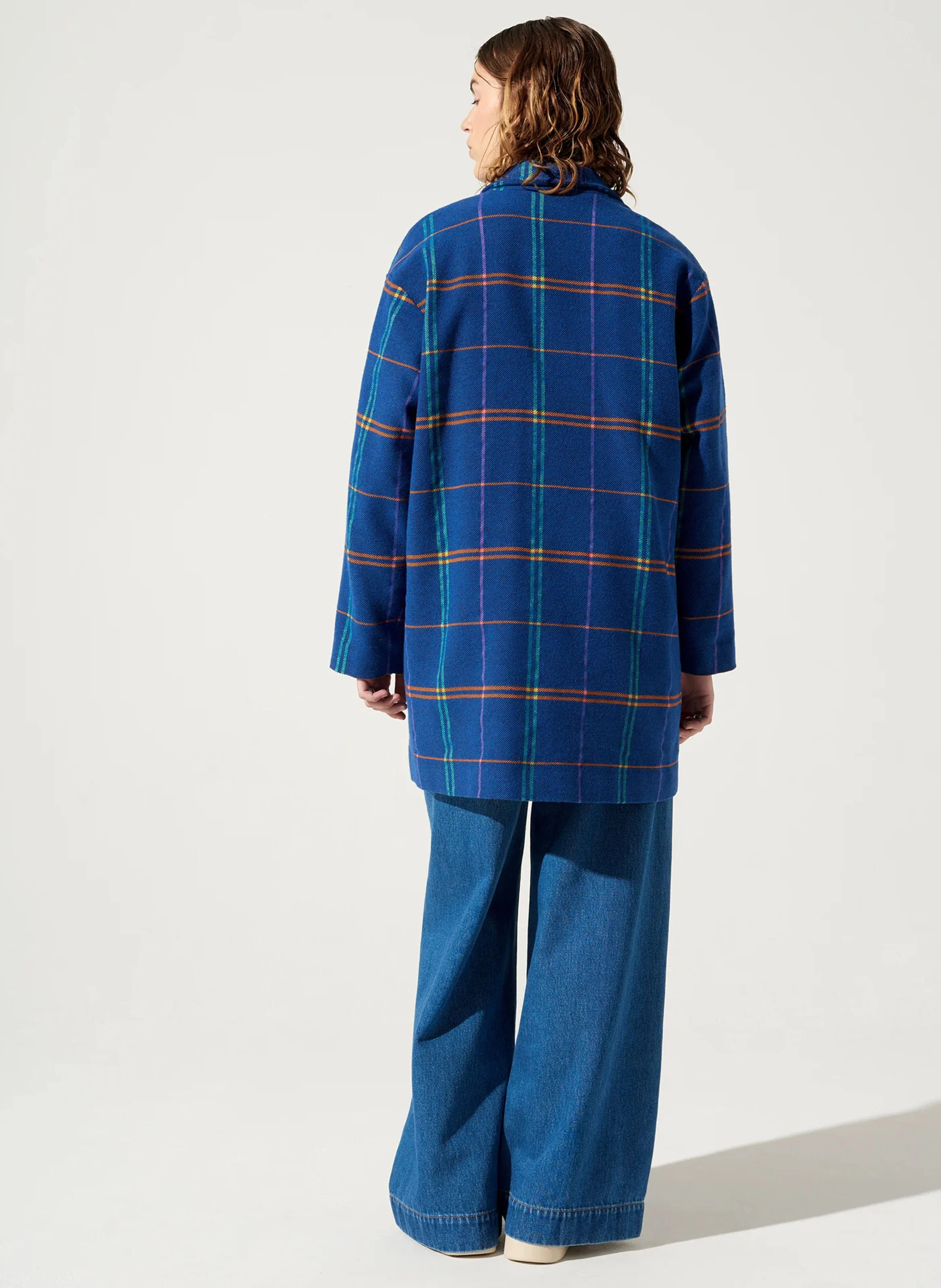 IRINA - Manteau ample à carreaux| Bleu