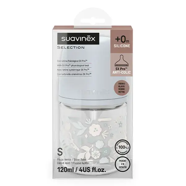Mamadeira de vidro Suavinex Wonderland com bico SXPro S - Azul Wonderland - 120ml