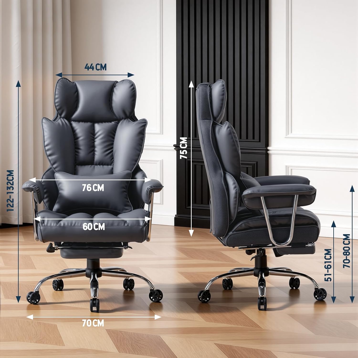 Efomao bürostuhl,PU Leder bürostuhl ergonomisch,schreibtischstuhl,Office Chair 200KG,Verstellbarer Drehstuhl mit Fußstütze und Lendenwirbelstütze