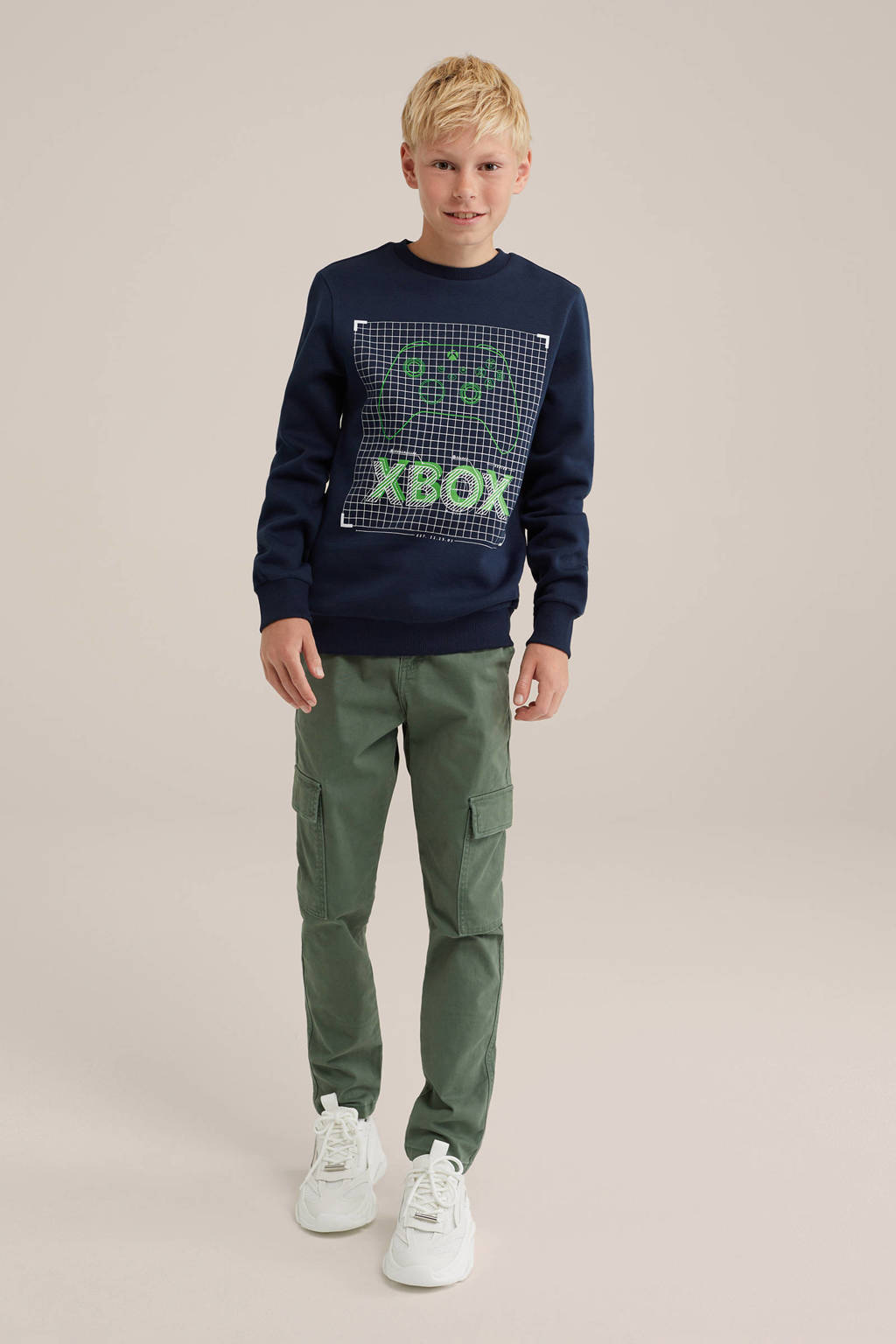 WE Fashion sweater met printopdruk donekrblauw