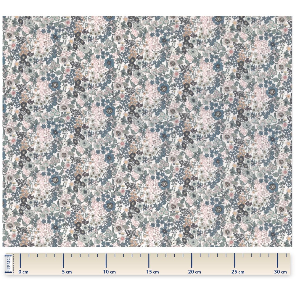 Coupon Tissu 1 M Ex2230 Fleuri Gris Bleu