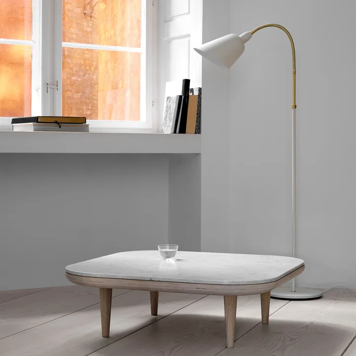 &Tradition - Fly Couchtisch SC4, 80 x 80 cm, Eiche weiss/ Marmor Bianco Carrara