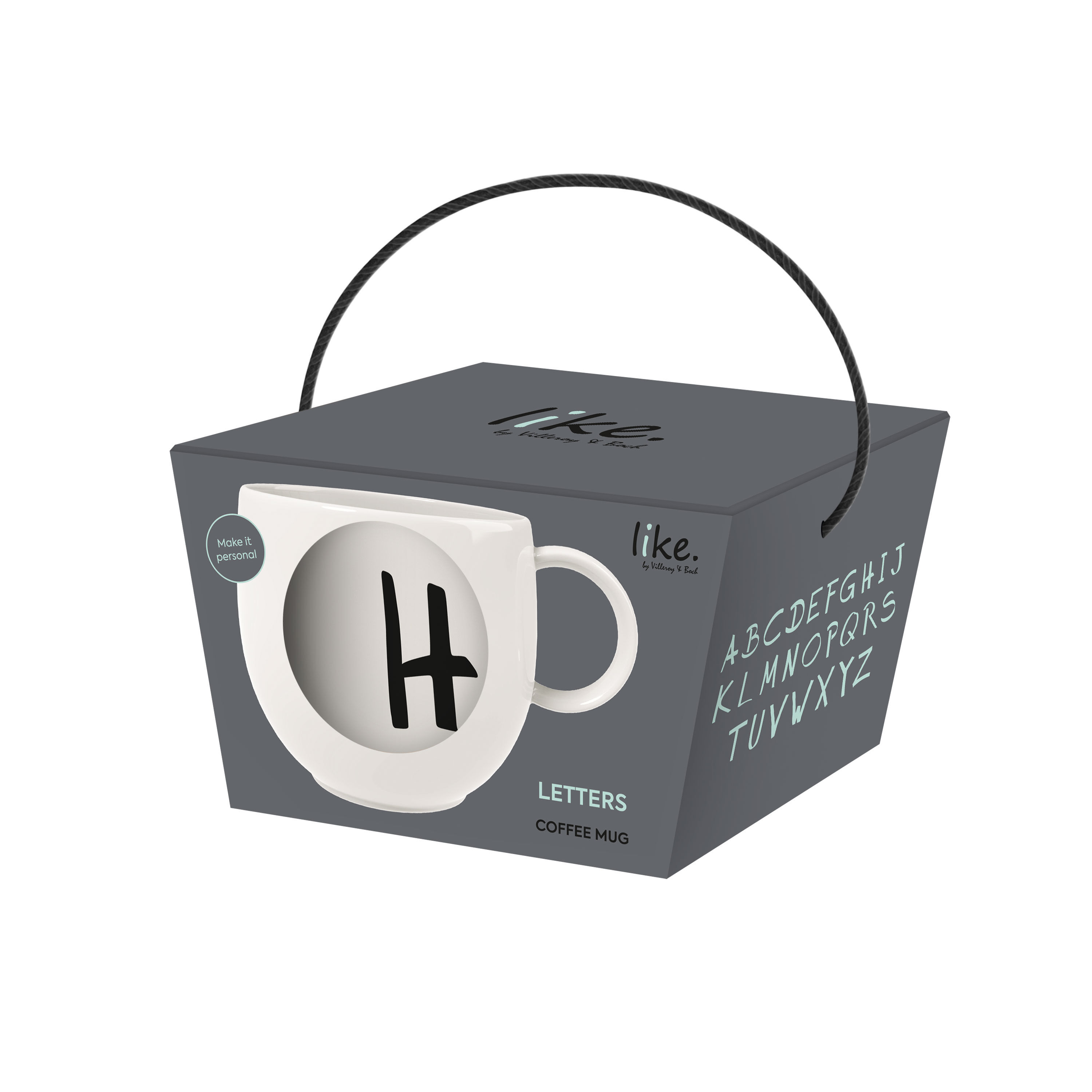Letters Mug White, 9.9 oz, Premium Porcelain