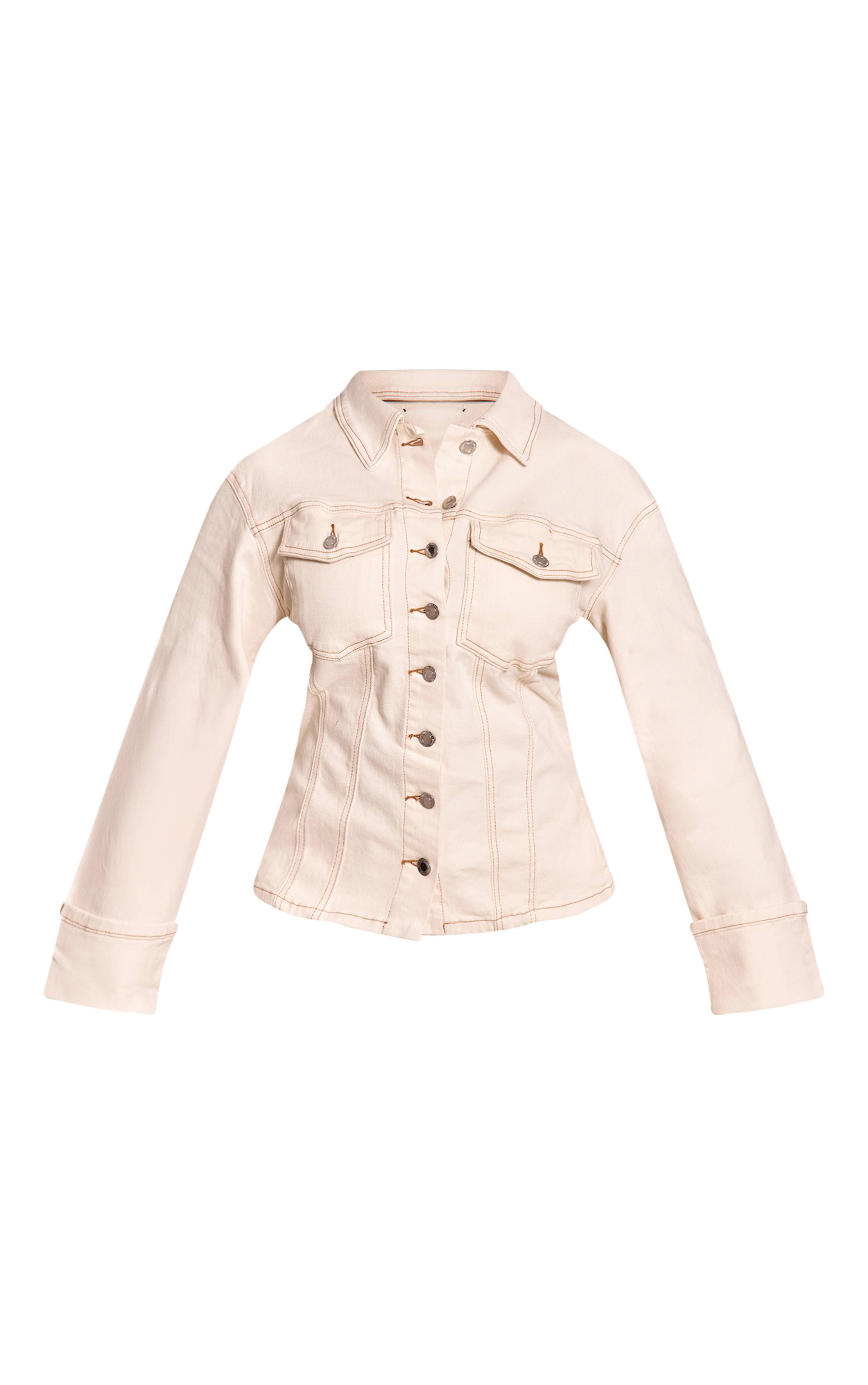 Ecru Veste En Denim Stretch Shape À Manches Retroussées Et Dos Ajustable