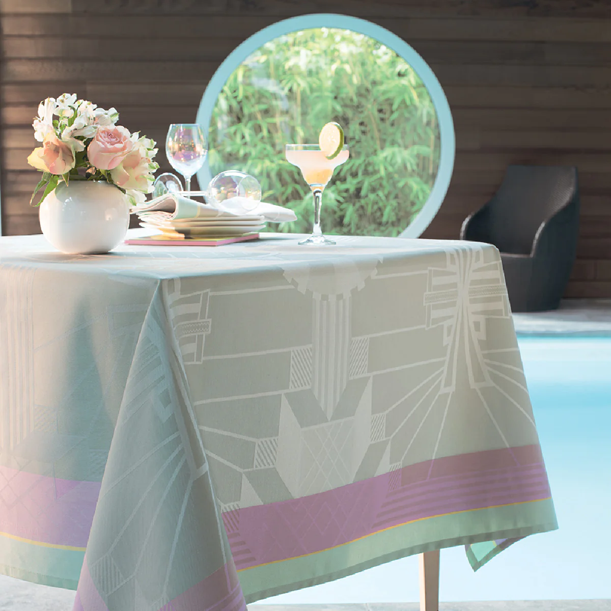 Nappe antitache déperlant pur coton gris 155x155 Garnier Thiebaut