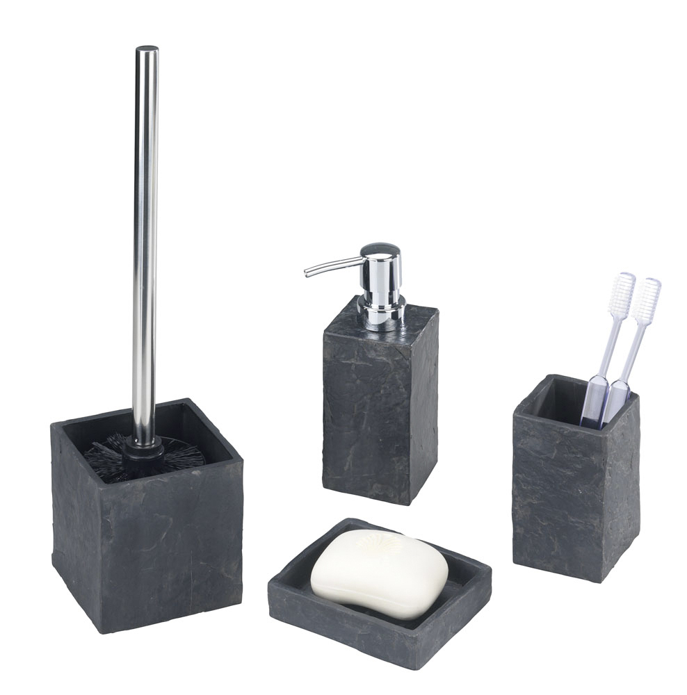 WENKO Bad-Accessoire-Set SLATE ROCK - Schiefer-Optik - 4-teilig