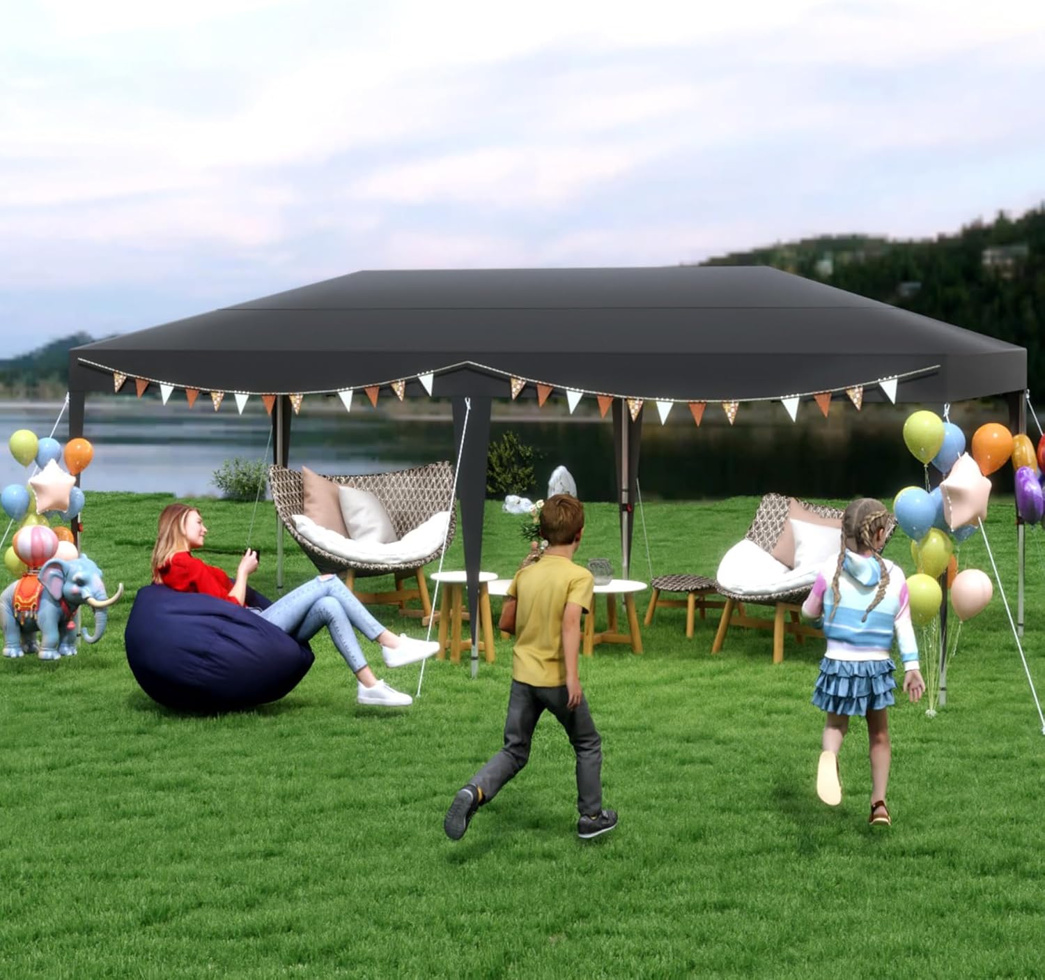 3x6m Faltpavillon Winterfest Pavillon Höhenverstellbar Wasserdicht Pop-Up Partyzelt mit Tasche Bierzelt Faltpavillon Gartenpavillon für Hochzeiten Freien - ohne Seitenwände - Anthrazit