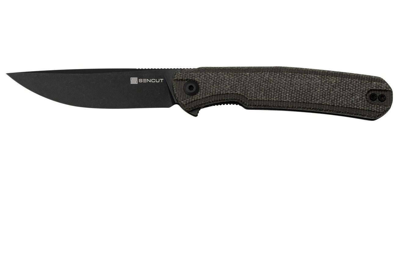 SENCUT Scitus S21042-3 Green Canvas Micarta Black Stonewashed D2, zakmes