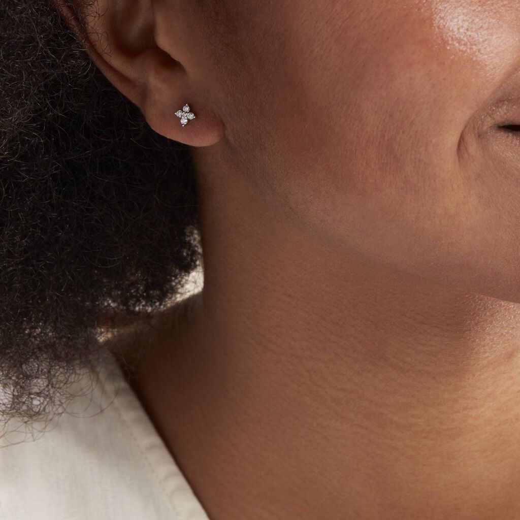 Boucles D'oreilles Puces Winter Flower Or Blanc Oxyde De Zirconium