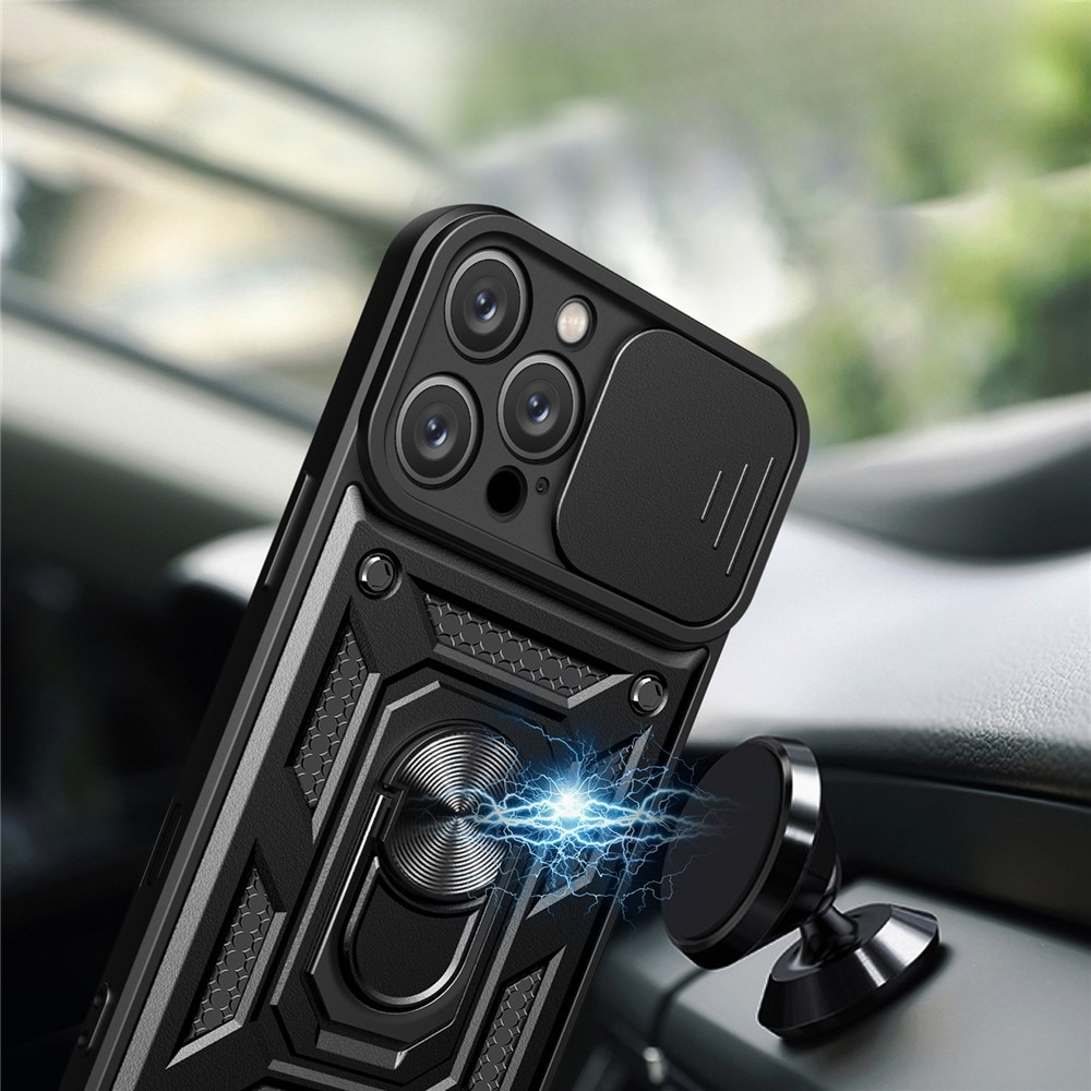 iPhone 17 Hybrid Outdoor Hardcase Hülle mit Cam-Slider   Magnetischer Kickstand - Schwarz