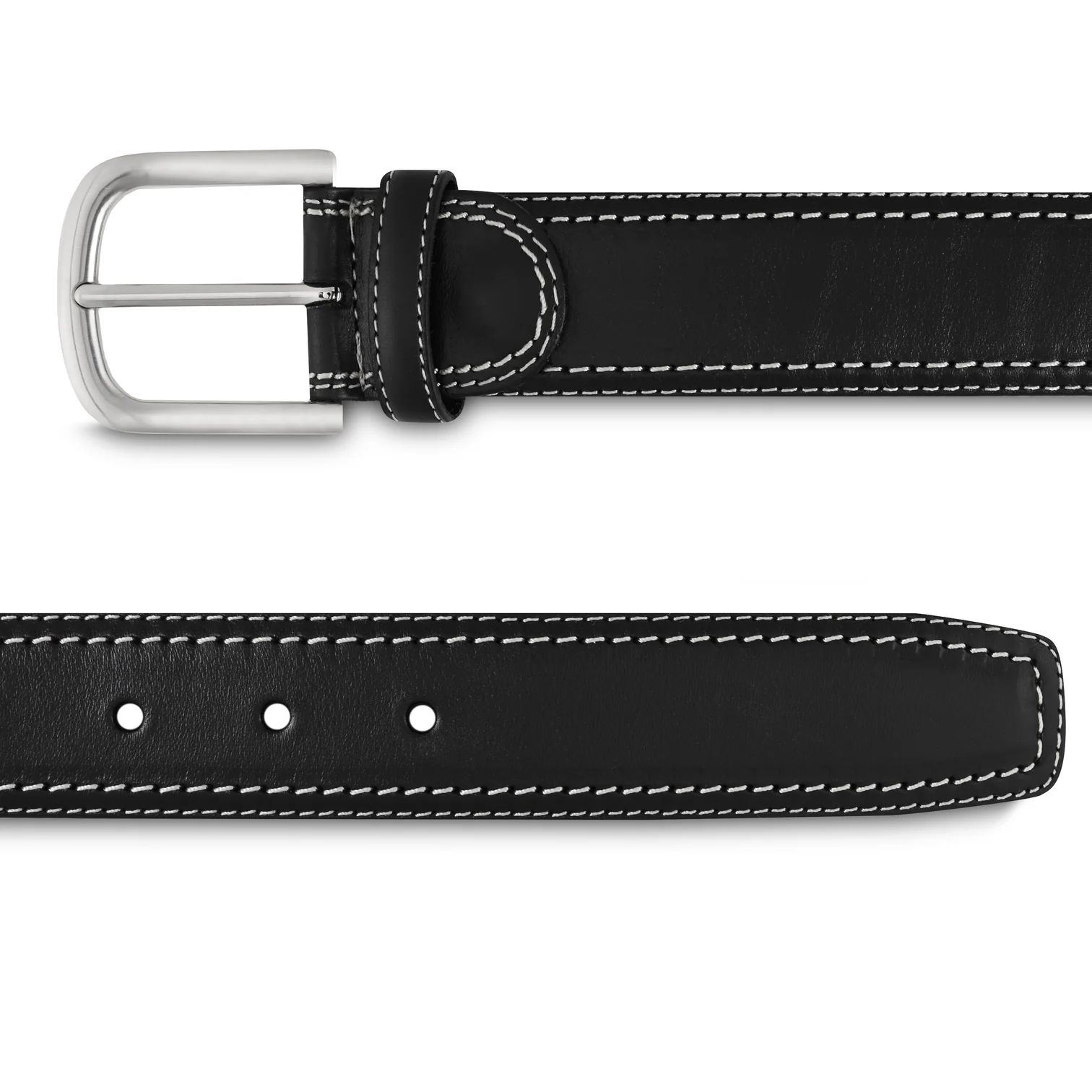 Ceinture cuir et surpiqûre contrastée noir