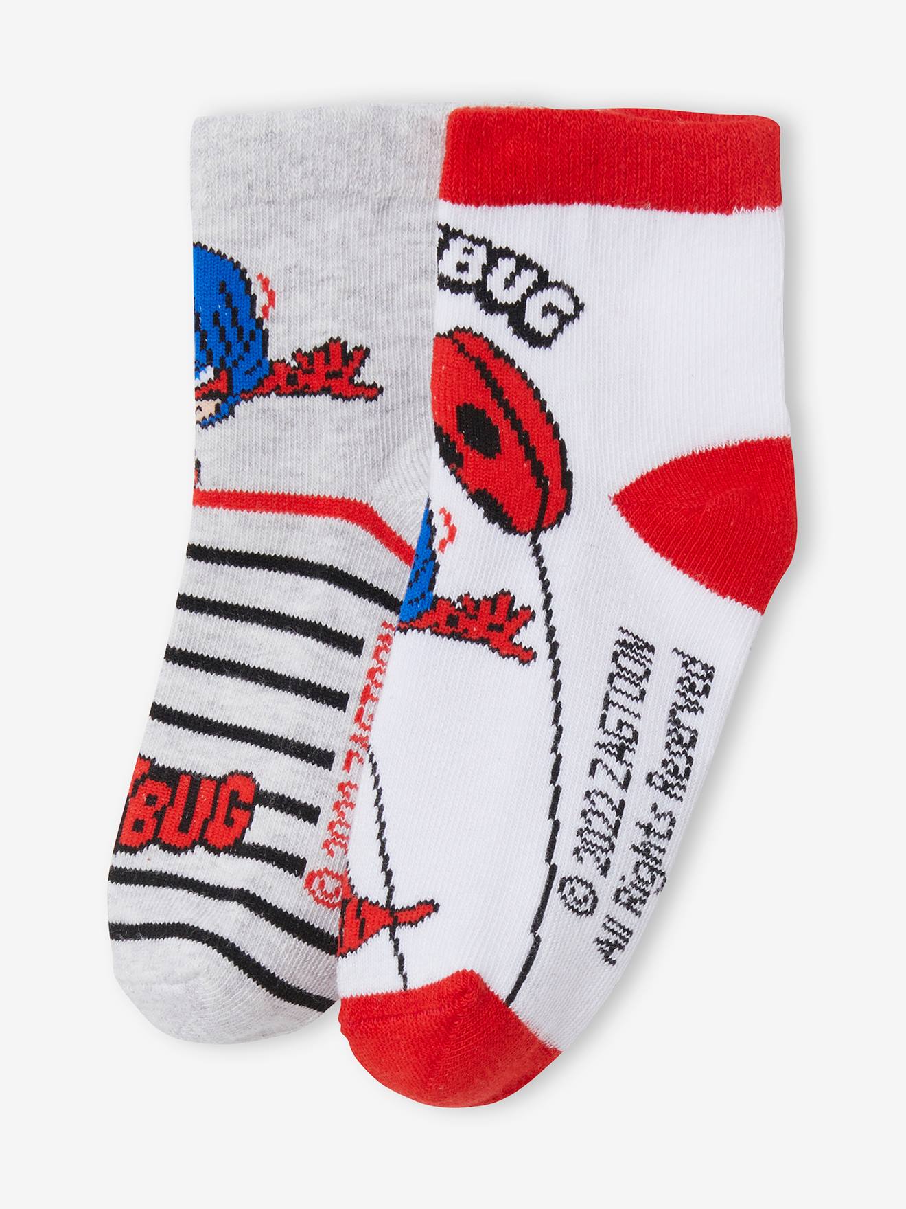 Pacote com 2 pares de meias Miraculous® brancas lisas, tamanho médio, com estampas.