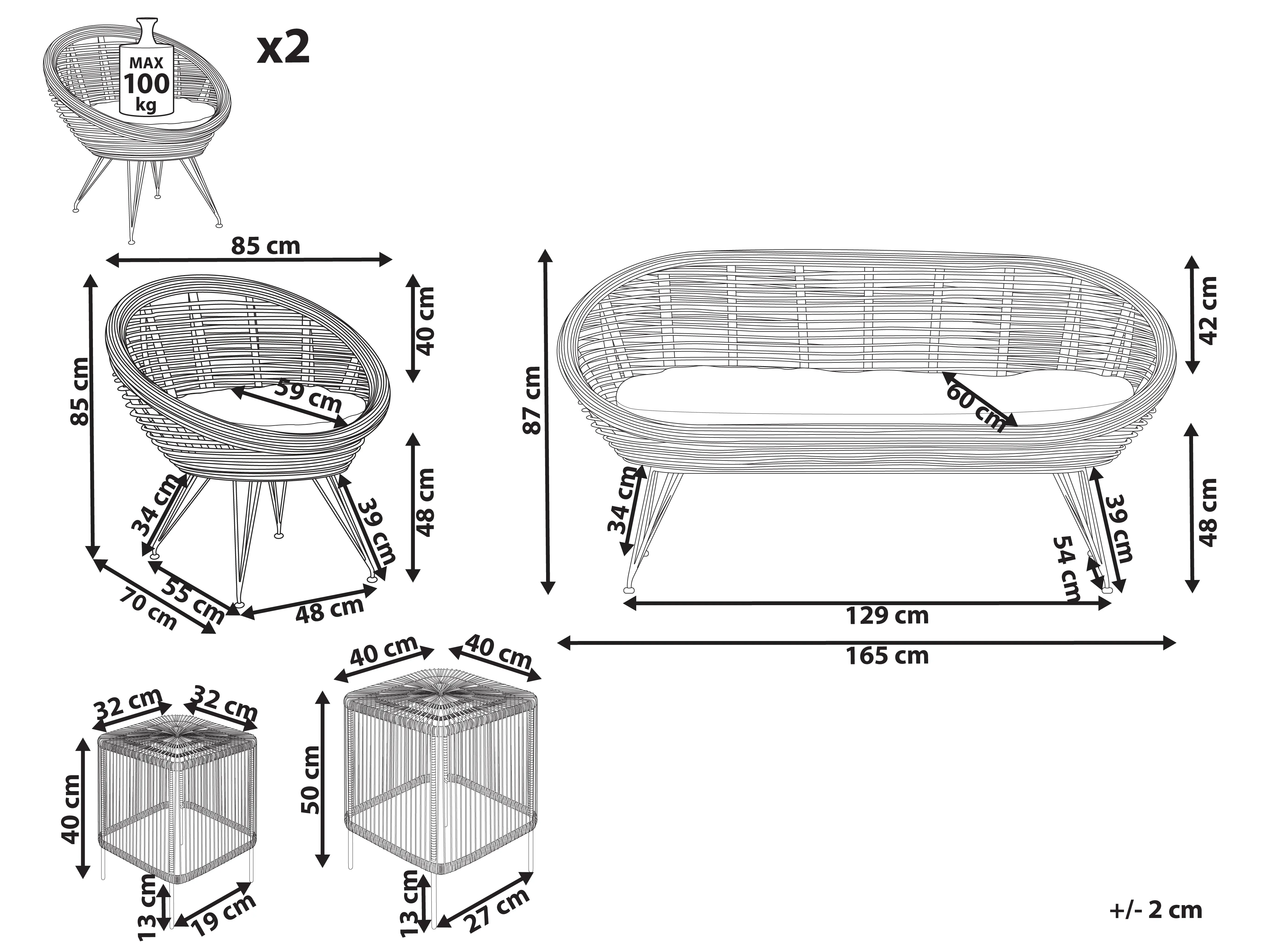 Loungeset met tafel 4-zits MARATEA/CESENATICO Rotan Natuurlijk