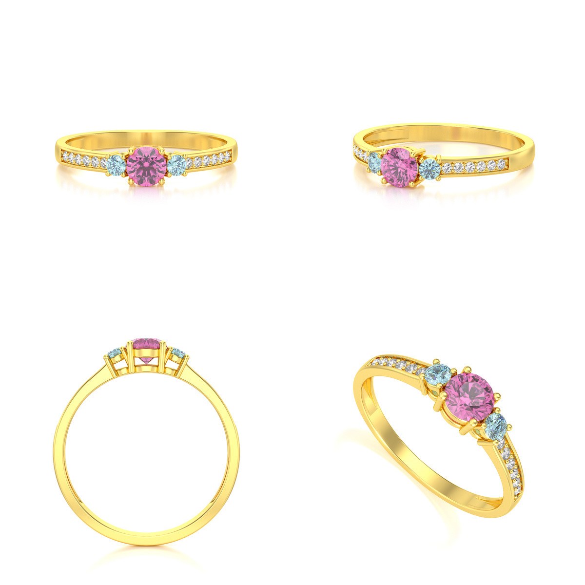 Bague ADEN Or 585 Jaune Tourmaline Aigue-Marine et diamants 1.65grs