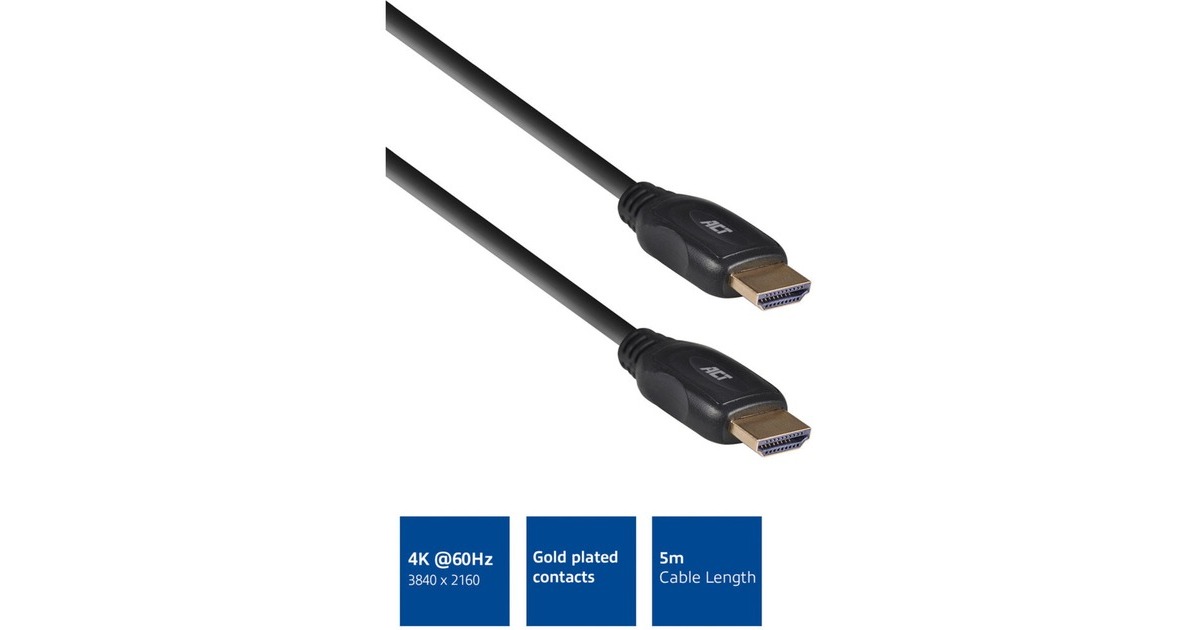 ACT ConnectivityHDMI High Speed video kabel v2.0 HDMI-A male - HDMI-A male  (Zwart, 5 meter)