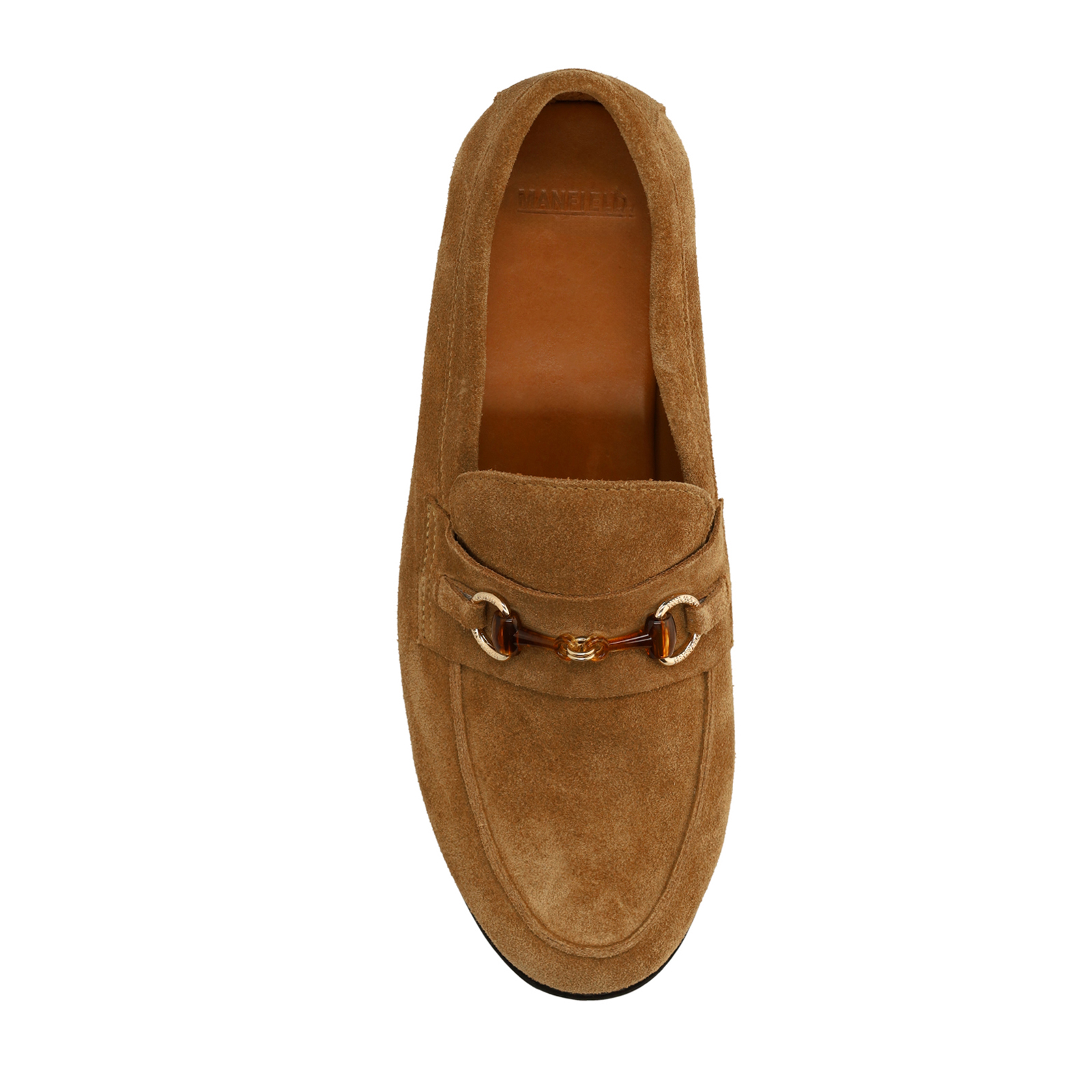 Bruine suède loafers met goudkleurig detail