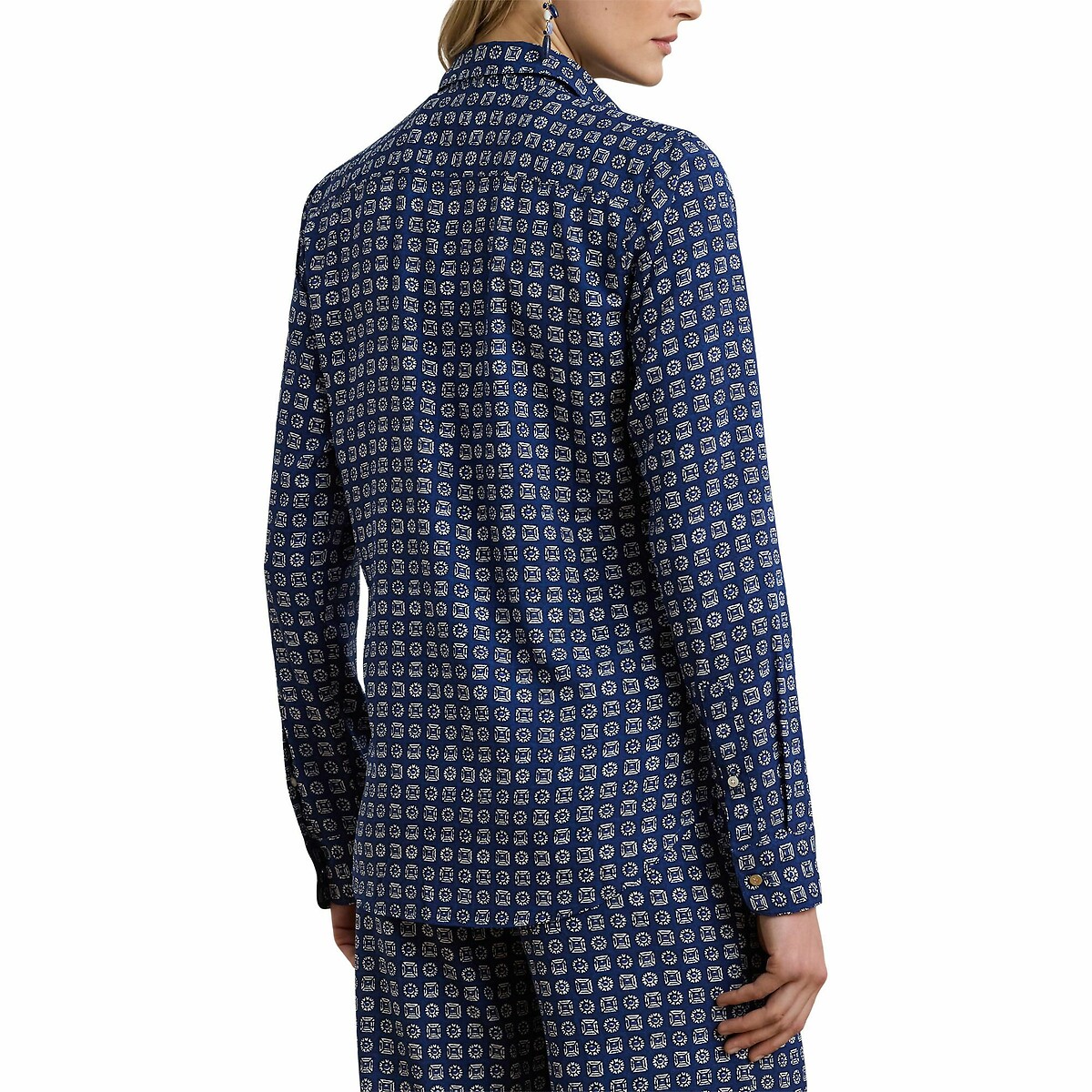 LAUREN RALPH LAUREN<br>Camisa de crepe de manga comprida com estampa
