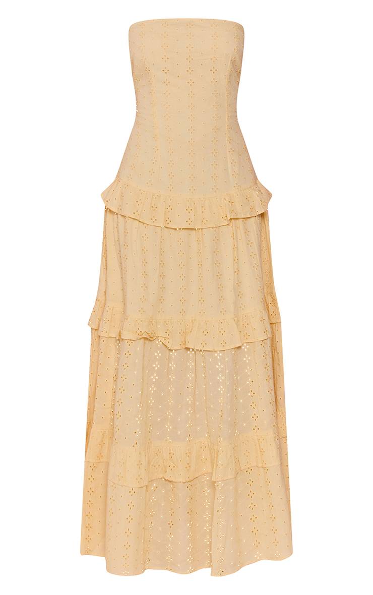 Citron Robe Longue À Volants Étagés En Broderie Anglaise Bandeau
