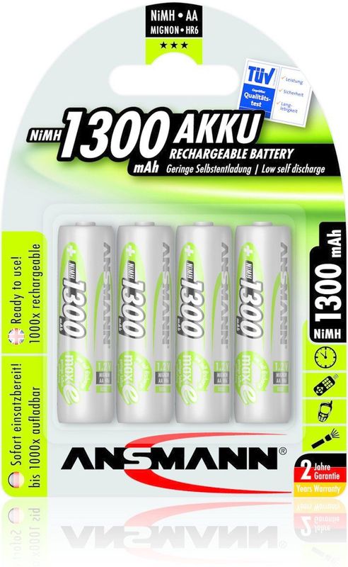 AA Batterijen - 4 Stuks - 1,2 V 1300 mAh - Oplaadbaar - MaxE-Technologie